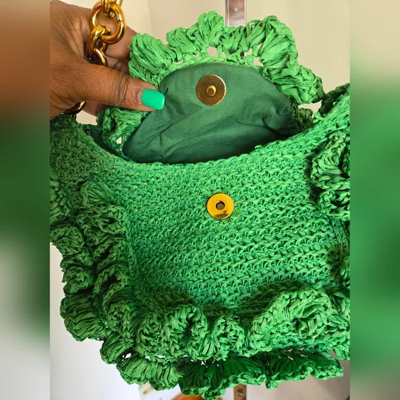 Zara Emerald Green 💚 Ruffle Shoulder Bag - Picture 4 of 8
